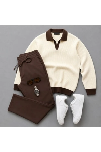 Polo Yaka Triko Sweat ve Jogger Pantolon 2'li Kombin